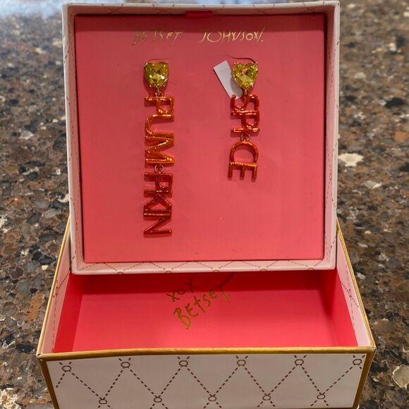 Betsey Johnson Jewelry - Betsey Johnson It's Fall Y'All Pumpkin Spice Mismatch Drop Earrings
